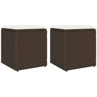 vidaXL Gartenhocker Mit Kissen 2 Stk. Braun 40/40/43 Cm Poly Rattan , Creme , Kunststoff , Rechteckig , 40x43x40 cm , Gartenmöbel, Gartensessel, Gartenhocker