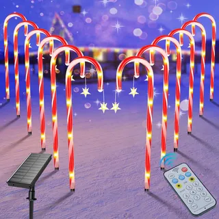 Solar Weihnachten Zuckerstangen Lichterketten, 12 Stück 72 LED Candy Cane Lichter Weihnachtsdeko, 8 Modi Solar Weihnachts Lichter Aussen, Wasserdicht Solarleuchten Garten Deko für Weihnachtsweg Rasen