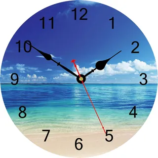 TAHEAT Blau Friedlich Meer Wanduhr, Leise Nicht tickend Schön Himmel Strand Runden Uhren, Leicht zu lesen Dekorativ Wanduhren für die Küche Bad Wohnzimmer Startseite Kunst Dekor, 34 cm