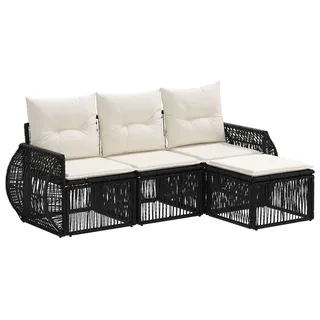 vidaXL Gartensofa-set 4 stk. Schwarz und Cremeweiß Poly-Rattan - Schwarz