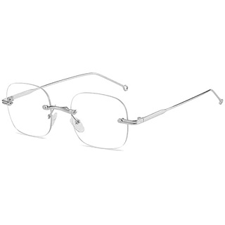 Fullwosing Brille Kurzsichtig -3.00 Metall Randlos Kurzsichtig Fernbrille für Kurzsichtigkeit -1.00 bis -4.00 Stilvoll Design Silber