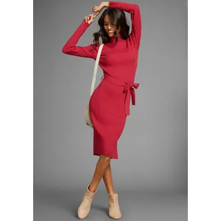 Strickkleid LAURA SCOTT, Damen, Gr. 44, N-Gr, rot (rot, melange), Rippstrick, Obermaterial: 50% Viskose, 28% Polyester, 22% Polyamid, clean, unifarben, figurbetont kniebedeckend, Kleider Strickkleid, mit Rollkragen und Bindegürtel