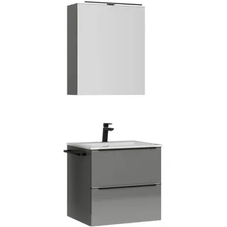 Nobilia Badezimmer , Schwarz, Schieferfarben , Metall , 2,2 Schubladen , G , 61 cm , Goldenes M, Made in Germany , Griffeauswahl, hängend, Zusatzausstattung erhältlich, Typenvielfalt , Badezimmer, Badmöbelsets & Badmöbelserien, Badmöbel-Sets