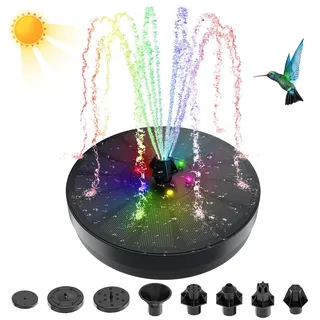 Solar Springbrunnenpumpe, 3W Solar Wasserbrunnen mit 8 Arten von Düsen und 7 bunten LED-Leuchten, schwimmende solarbetriebene Teichpumpe für Vogeltränke, Aquarium, Teich, Pool, Gartendekoration