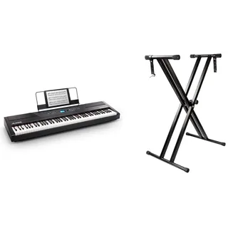 Alesis Recital Pro 88- Tasten Digital Piano E Klavier mit Hammermechanik, eingebauten 20 Watt Lautsprechern & RockJam doppelstrebiger verstellbarer Keyboardständer mit Sicherungslaschen