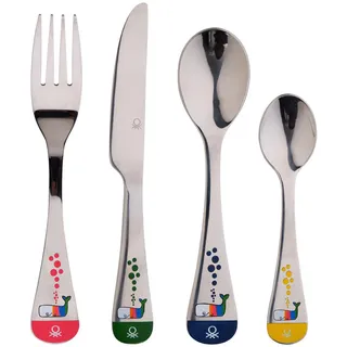Benetton Besteckset , Edelstahlfarben , Metall , 4-teilig , 13.3x20x2.7 cm , lebensmittelecht , Besteck, Besteck-Sets