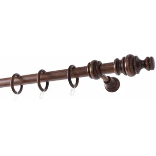GARESA Gardinenstange »BAROCK« Ø 35 mm 1 läufig-läufig Wunschmaßlänge rustikale Vorhanggarnitur Holz, verlängerbar, mit Ringe/2 Lauf Gleiter, braun