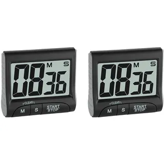 TFA Dostmann Digitaler Timer und Stoppuhr, 38.2021.01, elektronische Eieruhr, mit Display, große Ziffern, schwarz (Packung mit 2)