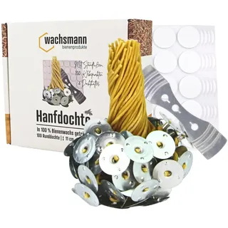 Bienenwachs-Docht aus Hanf – 100 Paraffinfreie Kerzendochte gewachst, Runddocht 11 cm lang, Ø 1,7 mm, für Kerzen bis maximal 4 cm Durchmesser, mit Dochthalter & Klebepunkten, Kerzen selber Machen
