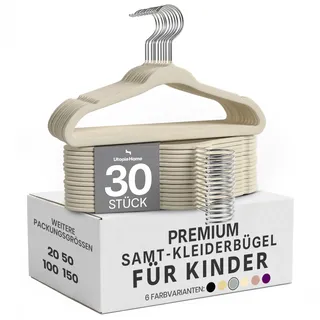 Utopia Home - Premium Kinder-Kleiderbügel aus Samt (Elfenbein, 30er-Pack) | Hochwertige, rutschfeste Baby-Kleiderbügel für Babys und Kleinkinder, langlebig, ultradünn, platzsparend, Schrank-Organizer