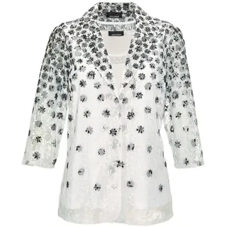 Klassische Bluse GOLDNER "Festtagsoutfit mit Spitzen-Details", Damen, Gr. 52, weiß (cremeweiß, schwarz, gemustert), Obermaterial: 100% Polyester PES., weit Tubular, Blusen Klassische Bluse, 2 in 1
