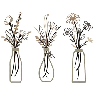 3 Stück Metall Blumen Vase Wanddekoration, Wandkunst Badezimmer Dekoration Minimalistische Wanddekor für Wohnzimmer Schlafzimmer Garten, Rustikales Haushaltsdekor, Hauswarmung