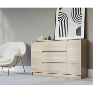 3xEliving DEMI 2D3S Kommode / Sideboard 120cm in Sonoma Eiche - Braun