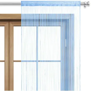 wometo Fadenvorhang Türvorhang Fäden 90x245 cm blau hellblau - Stangendurchzug oekoTex kürzbar waschbar Uni einfarbig in vielen bunten Farben