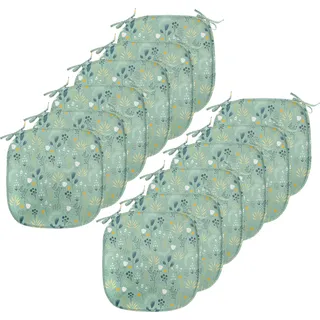 ABAKUHAUS Blumen Polster für Esszimmerstühle, Frühlings-Tulpe-Blumenblätter, Dekoratives wasserfestes Kissen mit Riemen für Küchensitze, 40 cm x 40 cm-12er Pack, Türkis Ringelblume Teal - Grün