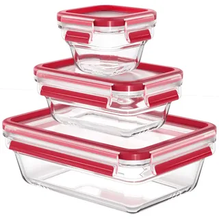 Emsa Frischhaltedose Glas rechteckig rot 0,18 l, 0,45 l, 1,3 l 3-teiliges Set