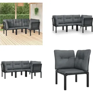 vidaXL 4 tlg. Garten Lounge Set Schwarz und Grau Poly Rattan - Garten Lounge Set - Garten Lounge Sets - Lounge Set - Gartenmöbel Set - Schwarz