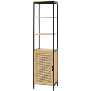 [en.casa] Hochschrank Tervola , Naturfarben, Schwarz , Naturmaterialen , Bambus , 3 Fächer , 40x172x35 cm , Kleinmöbel, Kommoden, Highboards