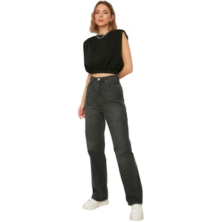 TRENDYOL Damen Trendyol -Hohe Taille 90er Jahre Breite Beinjeans Jeans Palazzo, Anthrazit, 44