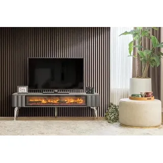 Hochwertiges TV-Sideboard Kamin MDF Metall grau Farbe neu Wohnzimmer - Grau