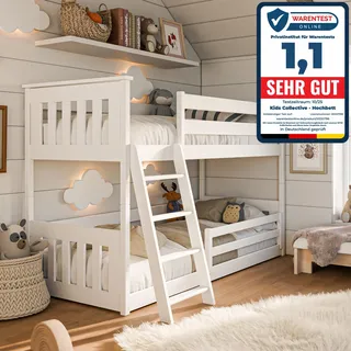 Hochbett 90x200 cm mit Rausfallschutz & zwei Lattenroste in weiß Mädchen Jungen Bett Kinderbett Jugendbett 200x90 cm - Weiß