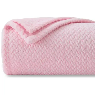 NEWCOSPLAY Flanell Decke Sofa Kuscheldecke Weizenohren Muster sofadecke Super weich und kuschelig Sofaüberwurf Rosa-Wohndecke 130x150 cm als Tagesdecke