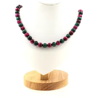 Steine Und Minéraux. Halskette Perlen Tigerauge Grün + Tigerauge Fuchsia