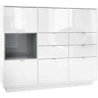 Vladon Highboard Metro Einsatz in Grau Hochglanz , Holzwerkstoff , 153x123x37 cm , Kleinmöbel, Kommoden, Highboards