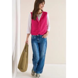 Fellweste CECIL "Curly fake Wool", Damen, Gr. XXL (46), beetroot pink, Fleece, Obermaterial: 100% Polyester, unifarben, normal hüftbedeckend, Rundhals, Westen Fellweste, in Woll-Optik