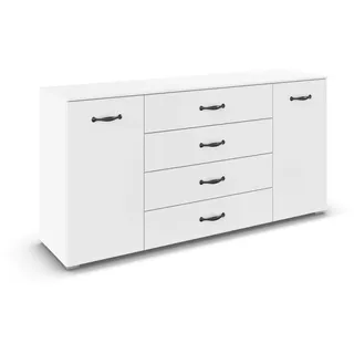 Rauch Möbel Aditio, Kommode für Schlafzimmer, Wohnzimmer, Kinderzimmer, Flur, 2-türig, 4 Schubladen, Soft-Close-Funktion, Sideboard im Landhausstil, Cottage, Farbe Weiß, Breite 160 cm