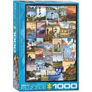 Vintage Art - Amerikanische Leuchttürme 1000 Teile Puzzle Format 68x48 cm