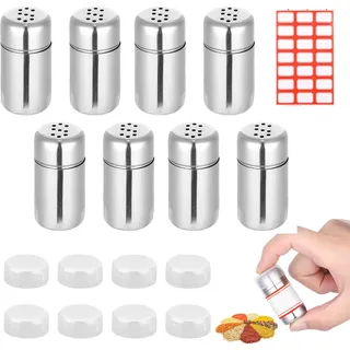 8 Stück Mini Salzstreuer für Unterwegs, 15ml Edelstahl Salzstreuer Klein mit Deckel, Mini GewüRzstreuer Camping, Geeignet für Küchen, Restaurants, Camping und Grillabende im Freien (8 S-Loch)