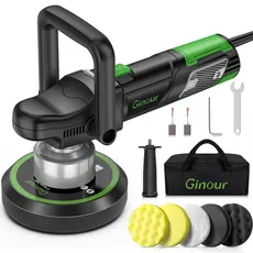 Poliermaschine, Ginour 900W auto Poliermaschine Set mit 6 Geschwindigkeit, Exzenter Poliermaschine mit 5 150mm Polierschwamm, abnehmbarer D-Griff und Seitengriff, 3M Kabel, Polieren Auto Boot Motorrad