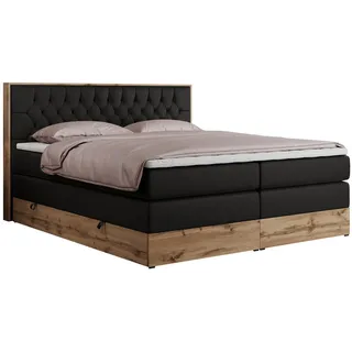 MKS Boxspringbett Amore King 200/200 Schwarz Kunstleder - H3 , Textil , H3 , Rechteckig , 200x200 cm , Schlafzimmer, Betten, Boxspringbetten