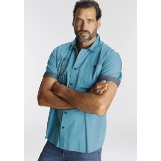 Kurzarmhemd MAN'S WORLD, Herren, Gr. 5XL (51/52), N-Gr, blau (türkis), Obermaterial: 100% Baumwolle, bedruckt, unifarben, bequem, abgestepptes Bündchen, Hemden Kurzarmhemd, mit Print, Topseller