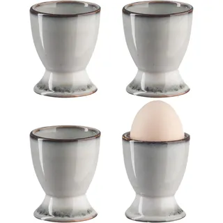 Bluweet Eierbecher 4er Stück Set Eierhalter Eierständer Porzellan aus Keramik cm für Jeden Frühstückstisch Hart und Weichgekochten Eiern Grau 4 Löffel