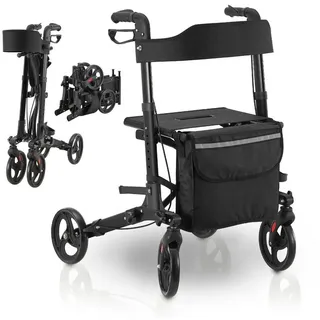 Juskys Aluminium Rollator Vital mit Sitz Schwarz