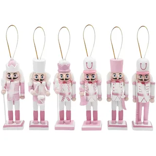 6 Stück 12cm Rosa Weihnachten Nussknacker Figur Klein,Holz Nussknacker Soldat Traditionelle Weihnachtsdekoration Indoor Klassische Kiefernholz Ornamente für Weihnachten Weihnachtsbaum Dekoration