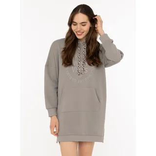 Zwillingsherz Sweatkleid ""Wild Vibes"" Kängurutasche praktische Fronttaschen, Leo-Kordel, tonale Stickerei, mittelgrau