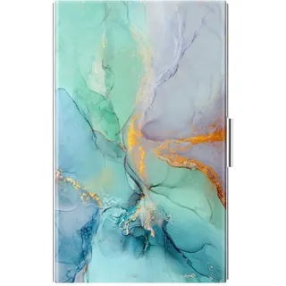 FINTIE Visitenkartenetui Kartenetui, Premium Slim Scheckkartenhülle Kreditkartenetui aus Edelstahl, beschichtet mit hochwertigem Kunstleder für Damen Herren, Smaragd Marmor