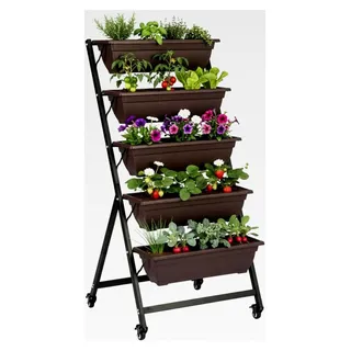 Hochbeet - Pflanzbeet aus Metall mit 5 Etagen - Blumentreppe mit Rollen 65x65x135cm - Gemüse- und Kräuterhochbeet für Balkon, Terrasse und Garten