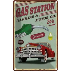 Blechschild 20x30 cm - Gas Station gasoline motor oil 24