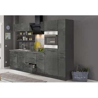 Küchenzeile KOCHSTATION "KS-Tulsa", bunt (küche: grau, korpus: grafit, arbeitsplatte: anthrazit), B:300cm T:60cm, Komplettküchen-Sets, Küchenzeile, ohne E-Geräte, Breite 300 cm, schwarze Metallgriffe, MDF Fronten
