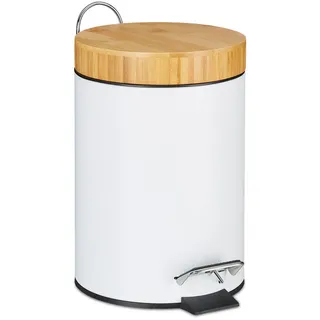 Relaxdays Kosmetikeimer , Weiß , Metall, Holz, Kunststoff , 17x24.5x23 cm , Badaccessoires, Abfalleimer