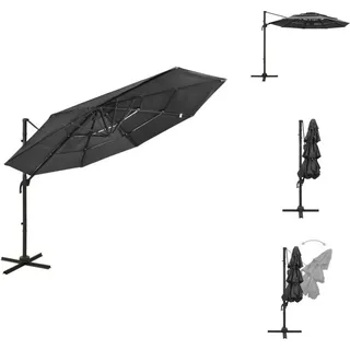 vidaXL Sonnenschirm mit Aluminium-Mast 4-lagig Anthrazit 3x3 m - Sonnenschirme & Sonnenschutze - Grau