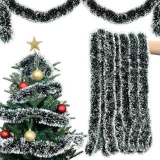 ROLLWAY Weihnachtsgirlande 10M Grün Weiß, Weihnachtsbaum Girlande Deko Girlande Weihnachten Outdoor Künstliche Tannengirlande Tannengrün Christmas Garland für Treppe, Kamin und Party