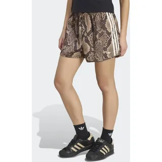 Shorts ADIDAS ORIGINALS "SATIN, SCHLANGENPRINT", Damen, Gr. M, N-Gr, braun (linen, magic beige, normal, gr.), Obermaterial: 100% Polyester, Hosen Shorts, für Erwachsene, enger Schnitt, aus Polyester