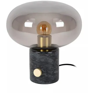 Licht-Erlebnisse Irvo Tischleuchte Marmor Rauchglas Schwarz 24 cm E27 Schalter