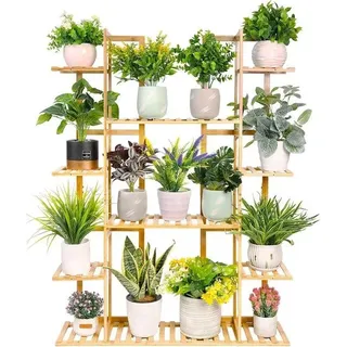 Bambus-Vitrine - 9 Schubladen - 17 Pflanzgefäße - 89x19x122 cm - für Büro - Wohnzimmer - Garten - Sideboard - Braun
