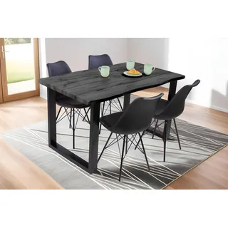 Esstisch Baumkante Holz-Optik Grau 120 x 80 U-Gestell schwarz JOSY - Grau